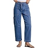 Dokotoo Jeans for Women Casual High Waisted Straight Wide Leg Pants Loose Cargo Denim Pants with Pockets