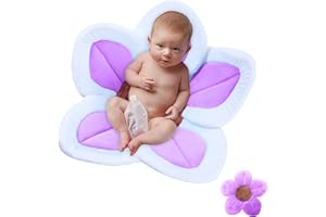 BABY DAVE Baby Bath Flower Soft Cushion Non-Slip Safety Sink Insert Tub Creative Play-mat 0-12 Months, Includes Mini Bath Flower Scrubby BPA Free (Baby Purple)