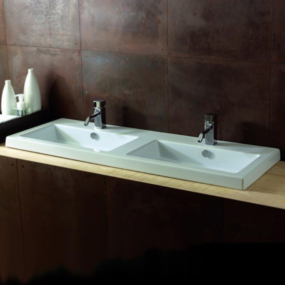 Cangas Rectangular Double Ceramic Built In Sink With Overflow Faucet Mount 8 Centers Wall Mounted Sinks Amazoncom Cangas Rectangular Double Ceramic Built In Sink With Overflow Faucet Mount 8 Centers Wall Mounted Sinks Amazoncom
