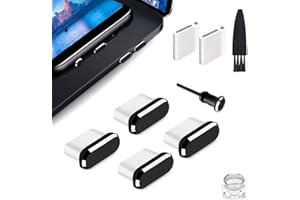 Fanoshon USB C Dust Plug, Type C Dust Cover Charging Port Cap 4 PCS with Cleaning Brush Black, Compatible with iPhone 17 16 15 Pro Max Plus Samsung S25 S24 Ultra, Anti Lost Phone Accessory Protector