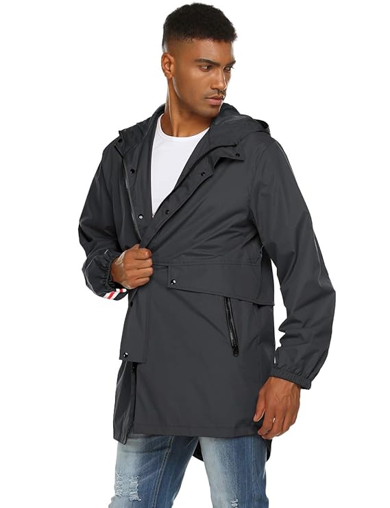 Buy iWoo Mens Winter Jacket Without Hood Slim Rain Jacket Big and Tall Men Windbreaker Dark Grey