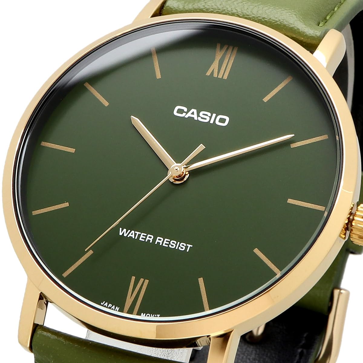 CASIO(カシオ) MTP-VT01 Series Quartz Men's Watch, Gold x Green Leather MTP-VT01GL-3B, Formal