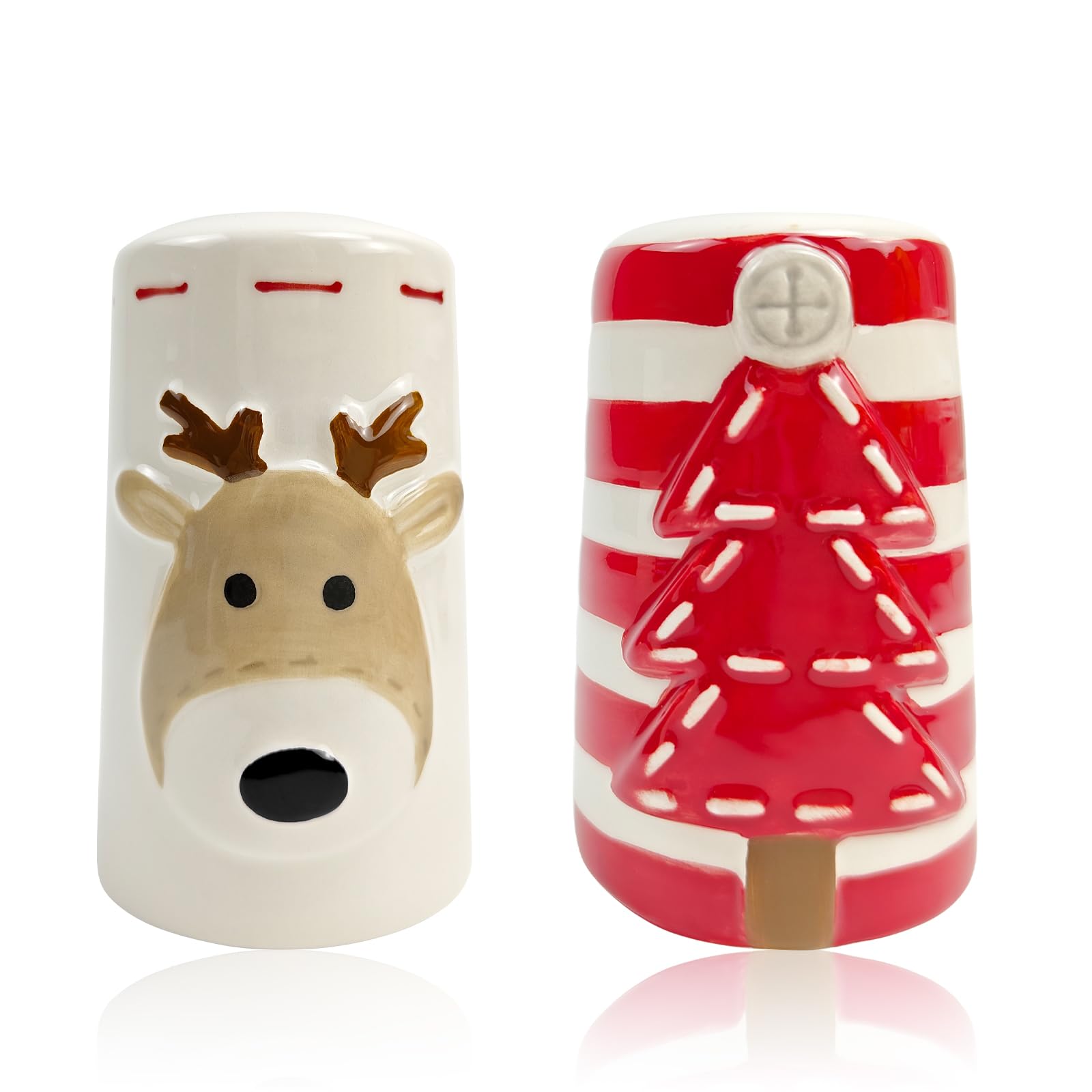 Photo 1 of 2 Pack Christmas Ceramic Salt & Pepper Shaker Set Christmas Santa and Reindeer Salt and Pepper Shakers for Christmas Kitchen or Decor