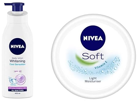 NIVEA Body Lotion, Whitening Cool Sensation (SPF 15), 400ml and NIVEA Soft Light Moisturiser With Vitamin C, 300ml