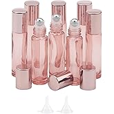 Newzoll 8 Pack 10mL(1/3 oz) Glass Roller Bottles for Essential Oils & Perfume, Rose Gold Roll On Vials with 2 Funnels, Travel