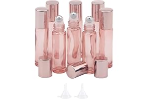 Newzoll 8 Pack 10mL(1/3 oz) Glass Roller Bottles for Essential Oils & Perfume, Rose Gold Roll On Vials with 2 Funnels, Travel Refillable Leak Proof Rollerball Applicator, DIY Craft Pretty Containers