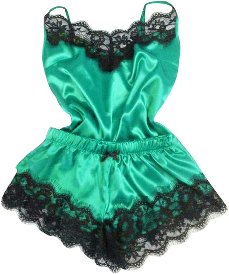 HETde Women's Satin Pajama Cami Set Silky Lace Nightwear 2 Piece Lingerie Short Sleepwear