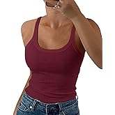 GEMBERA Women Spaghetti Strap Scoop Neck Ribbed Tank Tops Slim Fitted Cotton Camisole Basic Sleeveless Layering Shirts