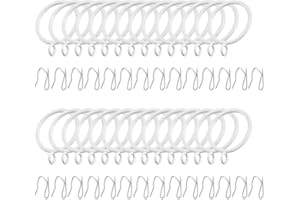 Adiyer 28pcs 1.5-Inch Inner Diameter Drapery Eyelet Sliding Curtain Rings with Pin-on Drapery Hook Curtain Hooks (White)