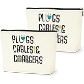 2 PCs Cable Organizer Bag Funny Makeup Bag Charger Bag Plugs Cosmetic Bag, Travel Storage Bag for Charging Cord Electronics Accessories Storage, Gifts for Women Christmas birthday Gifts Zipper Pouch