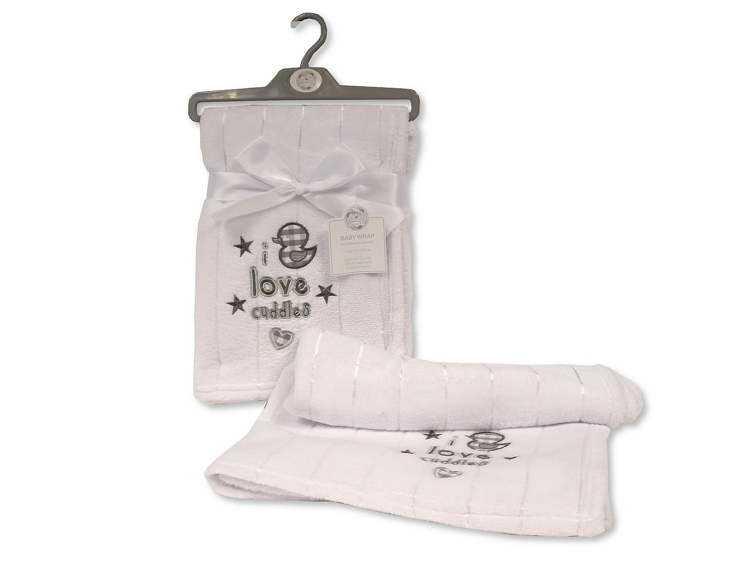 Baby Wrap Blanket with 'I Love Cuddles' Embroidery - 4 Colours (White)