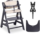 hauck Beta+ Dark Grey Wooden High Chair 6m-90kg with Wheels & Tray