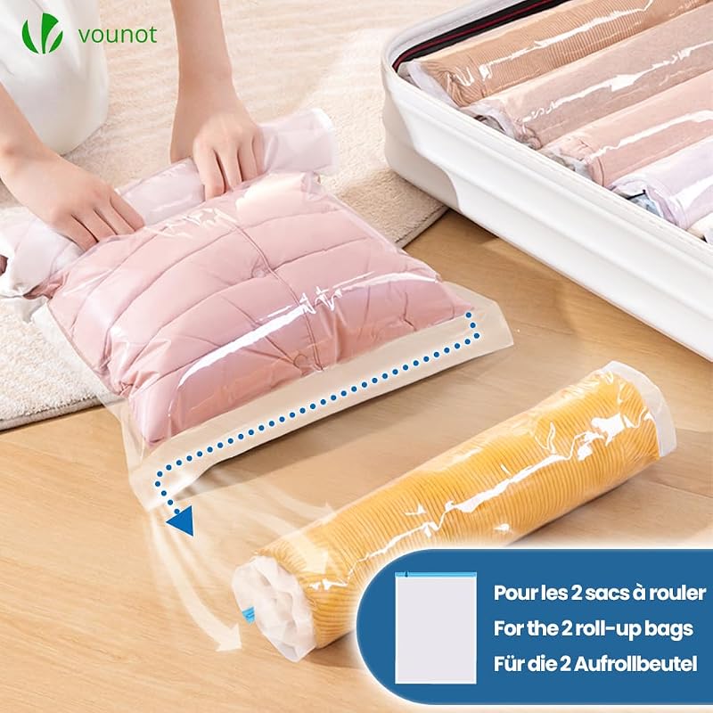 ® Sacchetti Sottovuoto Vestiti, 12 Pezzi Sacchetti Salvaspazio Riutilizzabili con Pompa per Lenzuola, Piumoni, Cuscini, Coperte, Viaggi