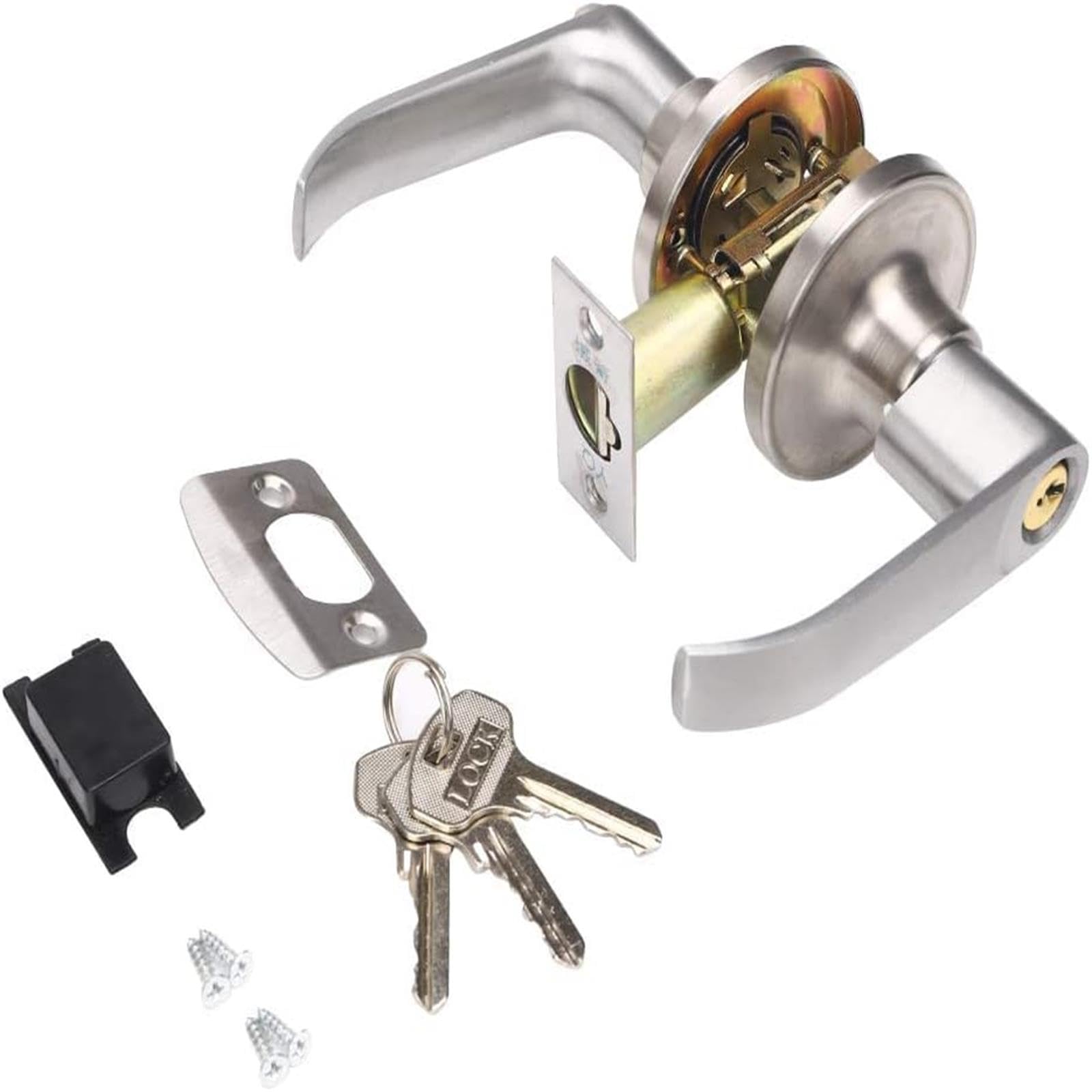 Door Handles - Bedroom Door Handle with Lock,Aluminium Alloy Door Handle,Contemporary Design for Internal Wooden Doors150×120mm(Silver-1Pcs, 30-50mm)