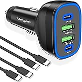 90W 4 in 1 USB C Super Fast Car Charger for iPhone 17 Pro Max/Air/16/15/iPad, Samsung S25, Pixel Android Phone, Dual 45W Type C & QC3.0, 12V Multi Port Cigarette Lighter Adapter + 2 USBC Cord 3.3ft