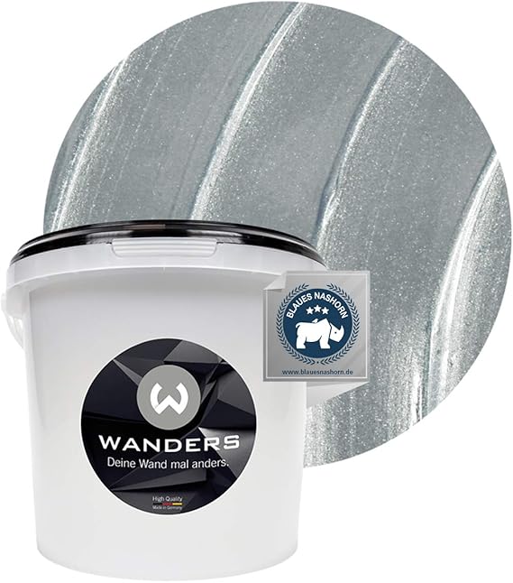 Wanders24 MetallOptik (3 Liter, Silber) Effektfarbe, Wandfarbe, Metallic Wand, Glitzer