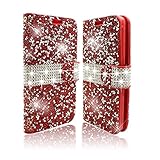 For iPhone 6S Plus/6 Plus 5.5 inch Diamond Phone Case,Vandot Bling Shiny Shining Crystal Rhinstone Wallet Case With Card Slots PU leather Magnetic Folio Stand Book Style Protective Cover-Glitter Red