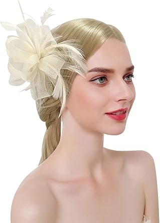 Z X Women Feather Fascinator Wedding Tea Party Hair Clip Brooch
