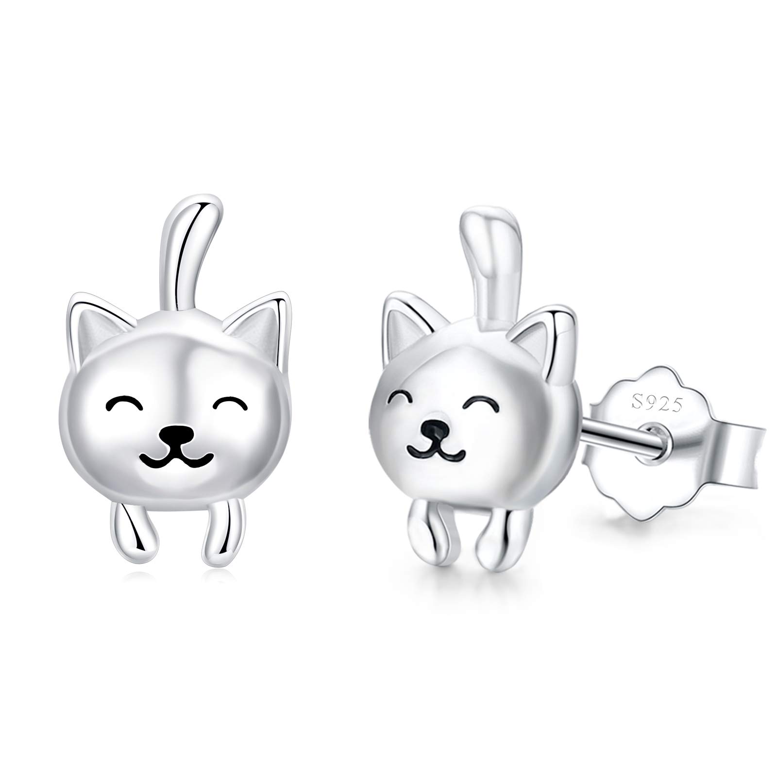 Animal Stud Earrings 925 Sterling Silver Hypoallergenic Small Cute Animal Jewellery Gifts for Children Girls Women, Katze Ohrstecker 10 mm, Sterling Silver, No Gemstone