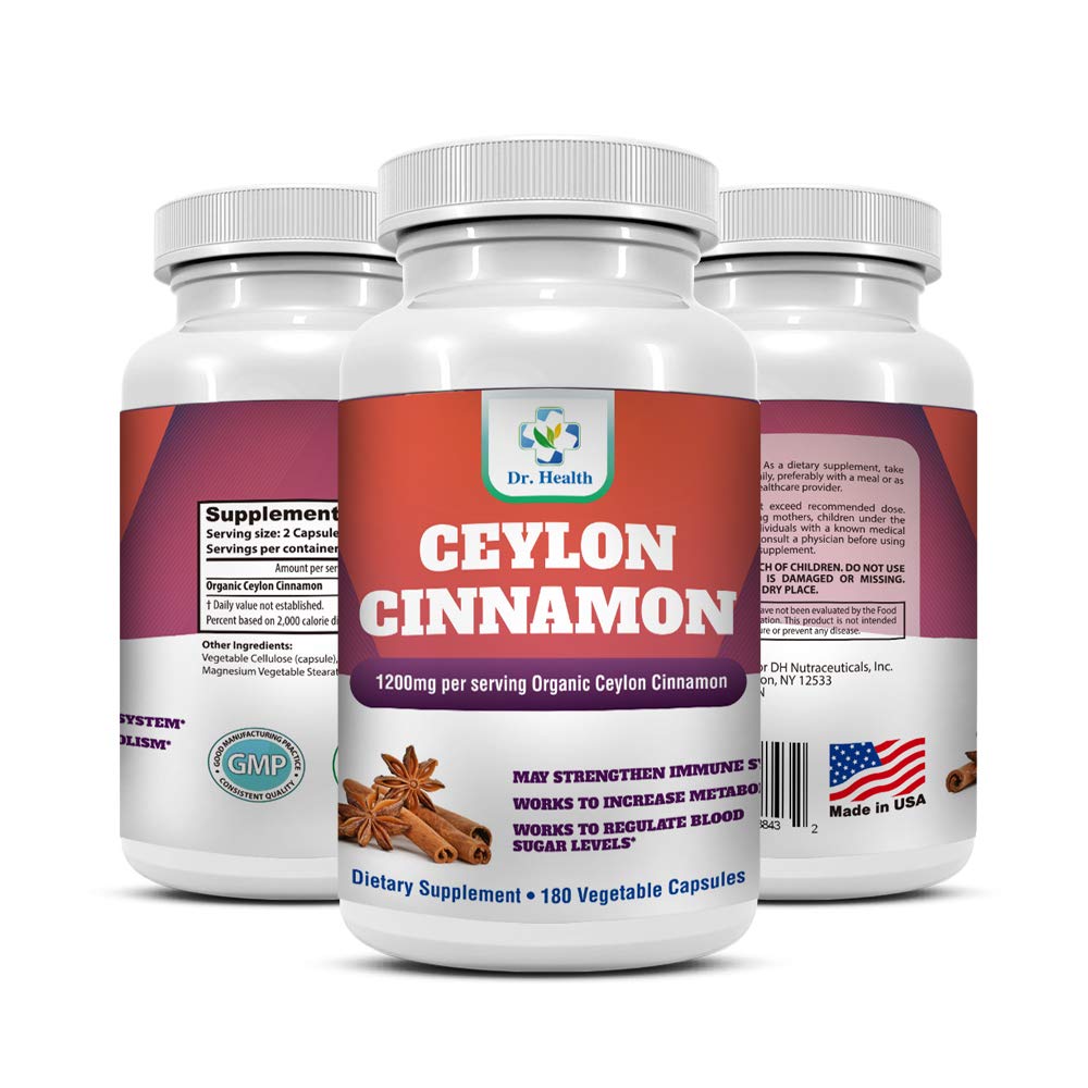 Organic Ceylon Cinnamon 1200mg per Serving 180 Capsules True & Pure