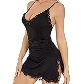 Famstar Women’s Sexy Babydoll Lingerie Sleepwear Dress with Lace Trim Body-Shaping for Curvy Women Sexy Nightgown