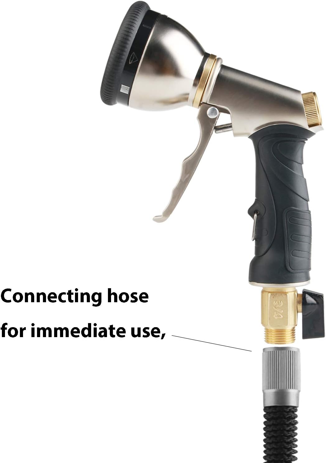 Garden Hose Nozzle Metal Water Hose Sprayer with 3/4" Brass Hose Connector, 9 Adjustable Patterns Garden Nozzle for Lawn and Garden and Car Washing.: Home Improvement