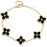 sineed 14K Gold Plated Clover Bracelet Dupes Stainless Steel Natural Shells Link Bracelet Jewelry