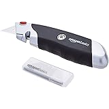 Amazon Basics Heavy Duty Rubber Grip Utility Knife - Retractable 3-Position Locking Blade with 10 Replacement Blades