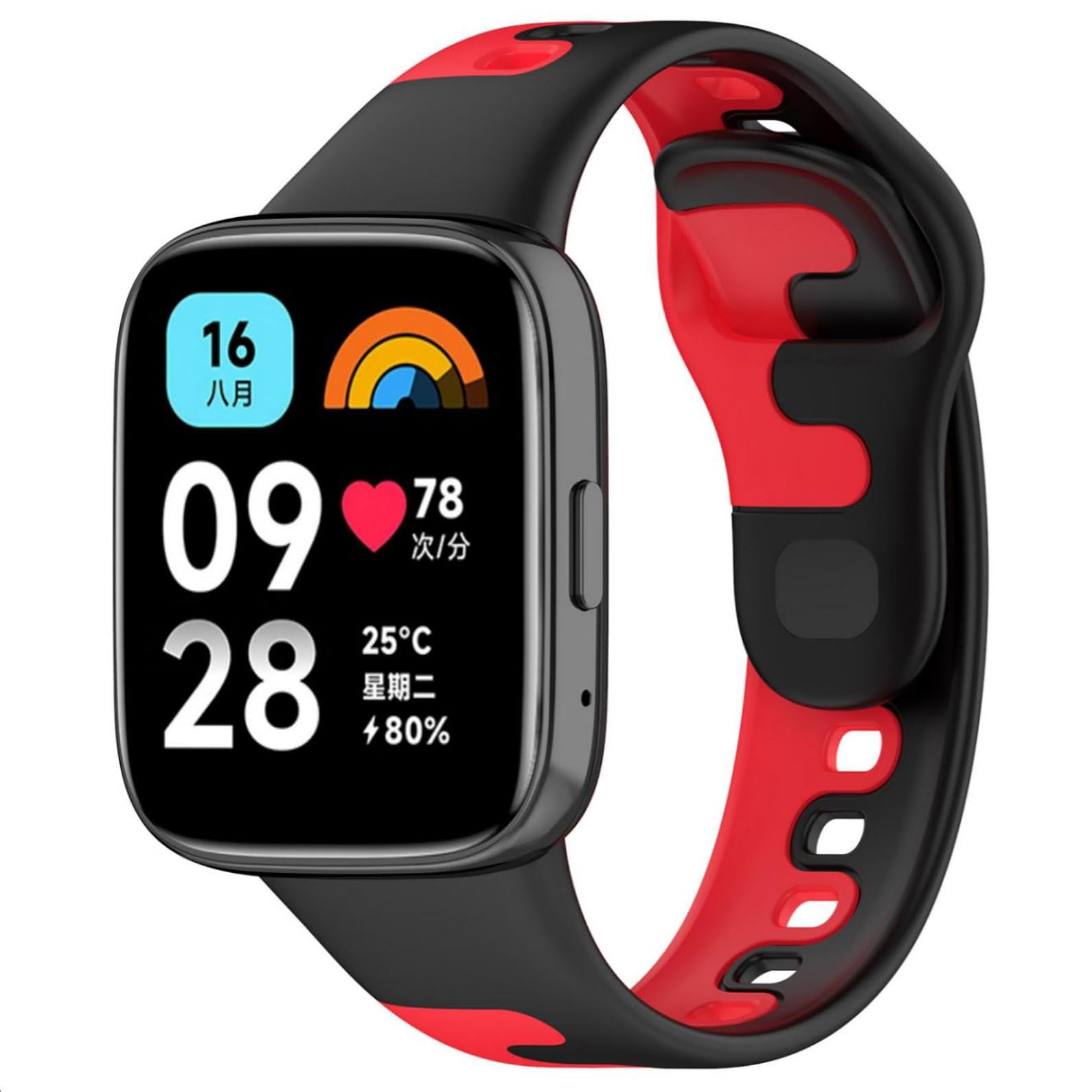 GIOPUEY Strap Compatible with Xiaomi Redmi Watch 3 Active, Soft TPU Watch Strap, Strap Replacement [color stitching design] - black/red