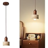 Natural Stone Pendant Light Set of 2, Wabi Sabi Travertine & Wood Hanging Lamp for Kitchen Island, Hallway, Bedroom, Dining R