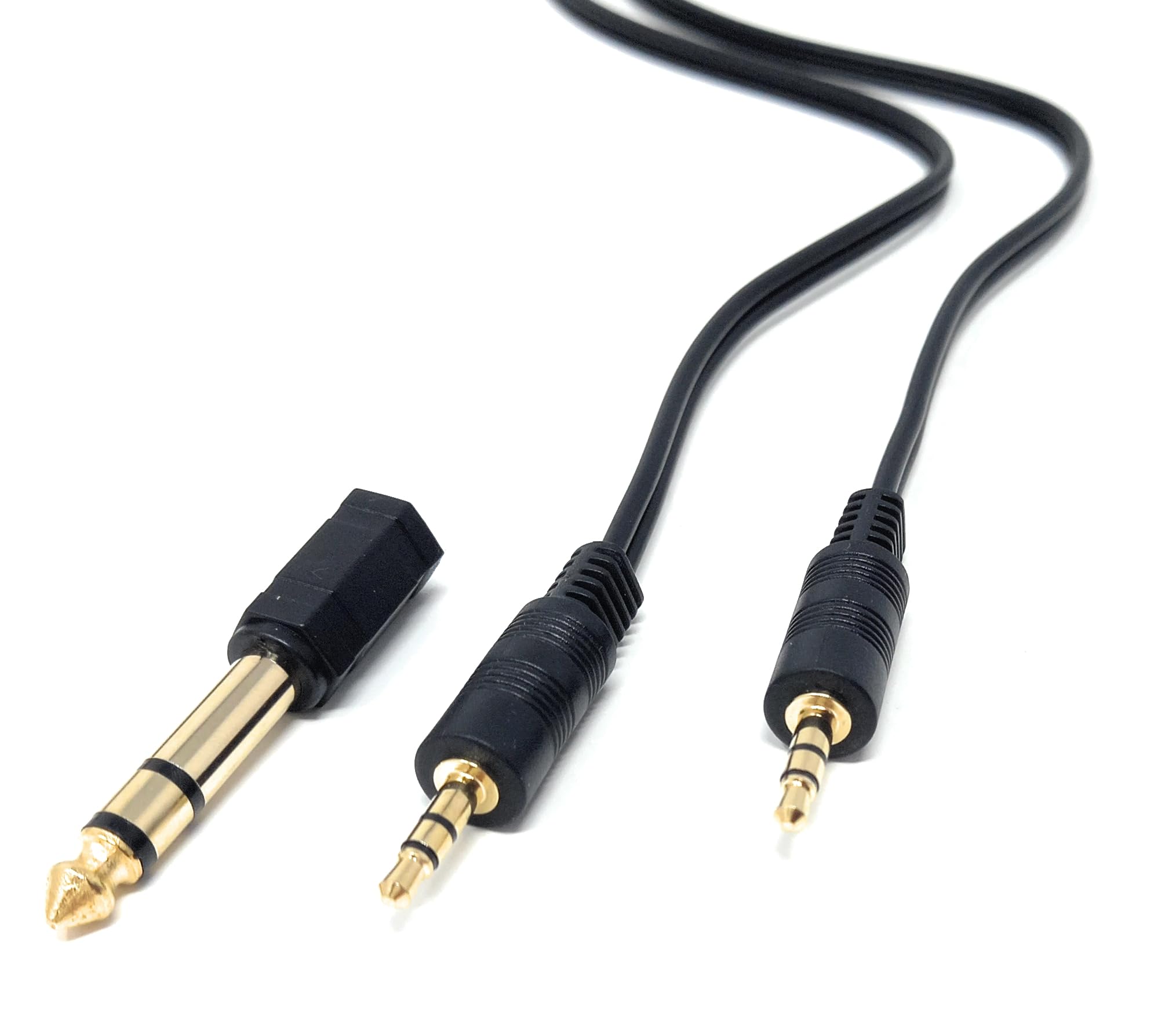 DRUT 30cm 3.5mm to 3.5mm Male Jack Audio Stereo AUX Cable With 6.35mm 1/4 inch Adapter Converter Gold Plated Connectors Lead 1ft Black