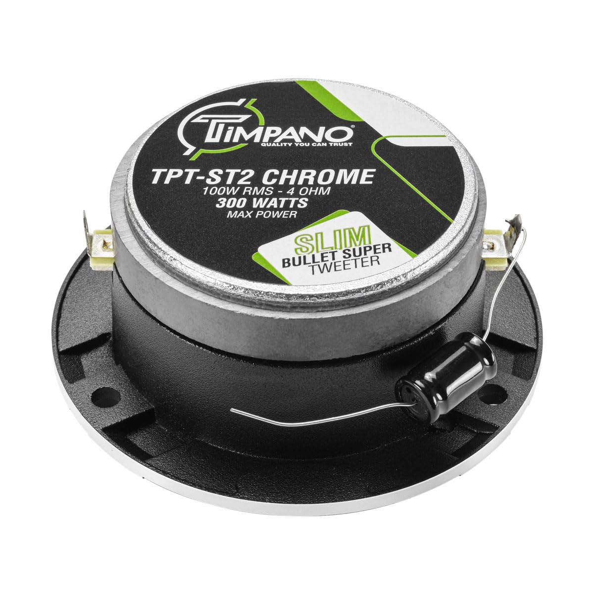 Timpano TPT-ST2 Chrome Slim Super Tweeter, 600 Watts 4 Ohm, 105 dB, 1 in Voice Coil, 3.85 inch Pro Car Sound System Bullet Tweeters (Pair)