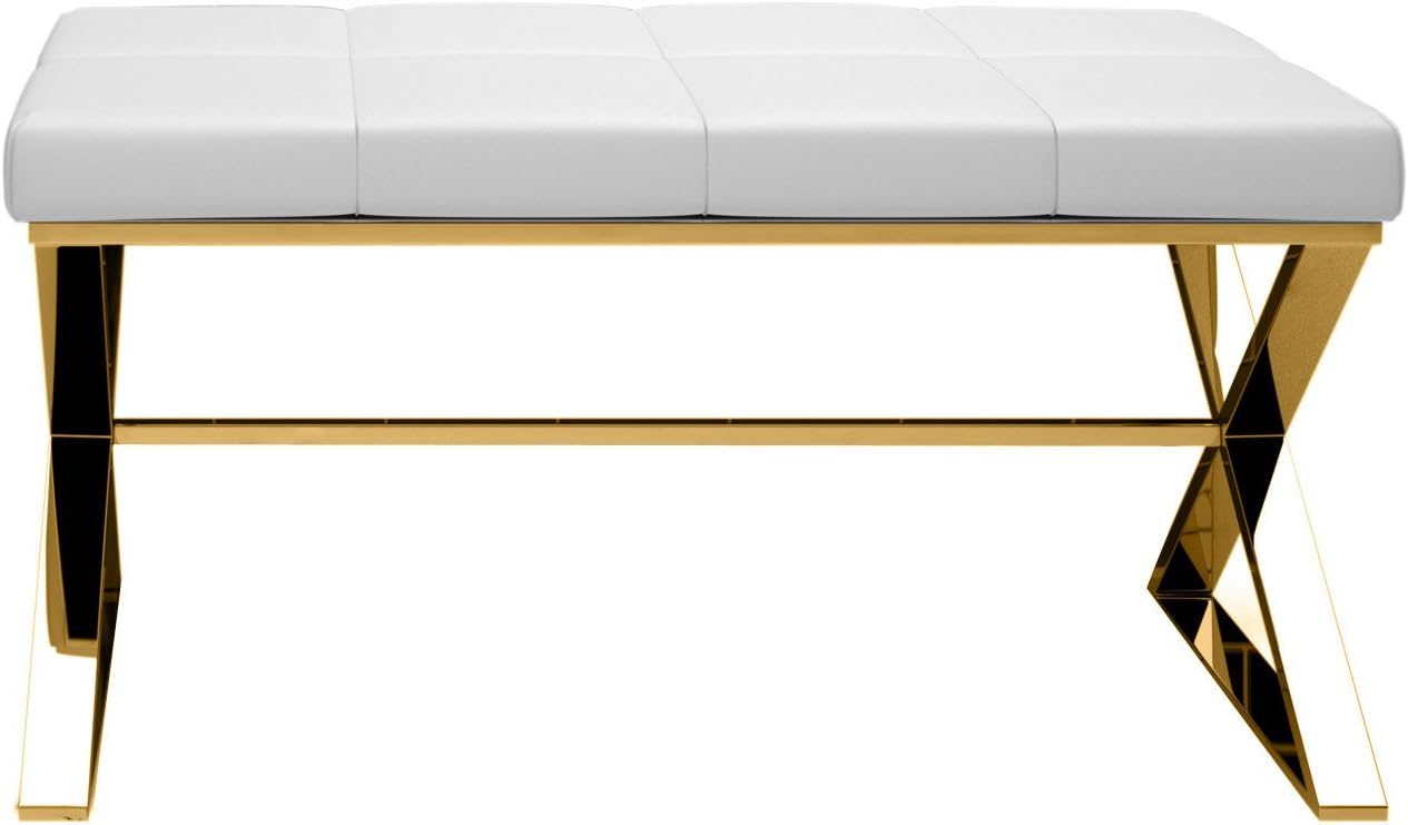 Amazon Com Dwba Backless Vanity Stool Bench Chair With Brass Metal Crossed Legs Gold Black