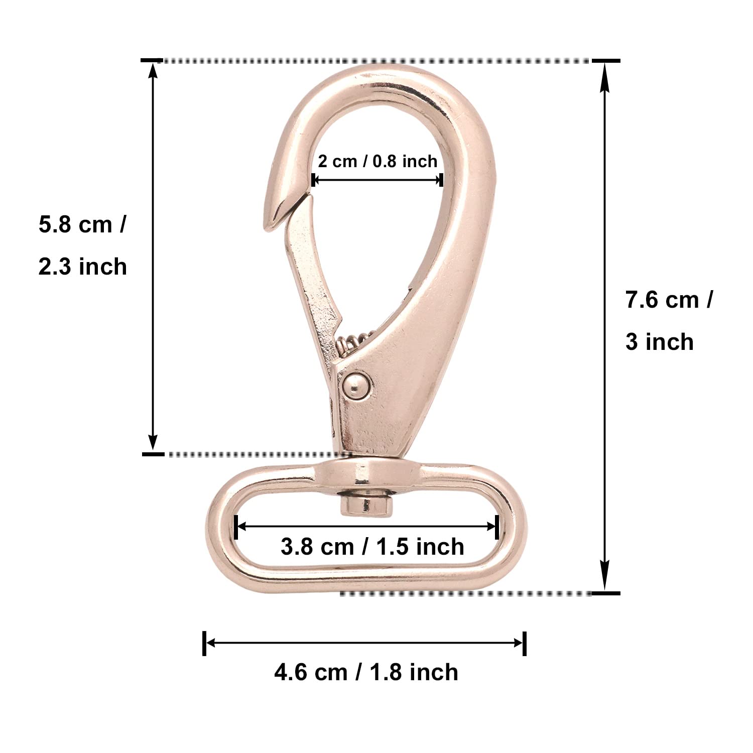 BIKICOCO 1-1/2'' Swivel Bolt Snap Hook Lobster Claw Clasp Trigger Spring Loaded Clip, Oval-Ring Ended, Silver - Pack of 6