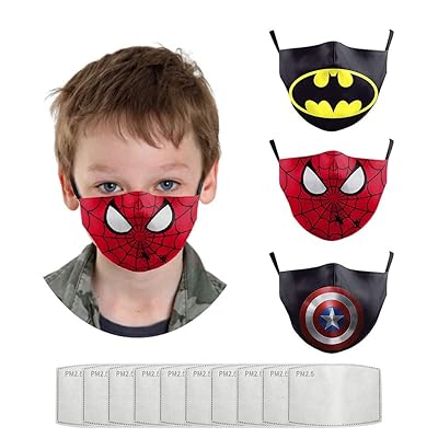 Superhero Kid Reusable Face Covering - Double Layers Cloth Face Wrap Face Protection Washable Cotton Spider Bat Pattern