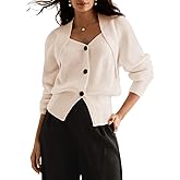 EliteLand Women's Button Down Cardigan Sweater V Neck Long Sleeve Casual Open Front Crochet Tops Knitted Coat