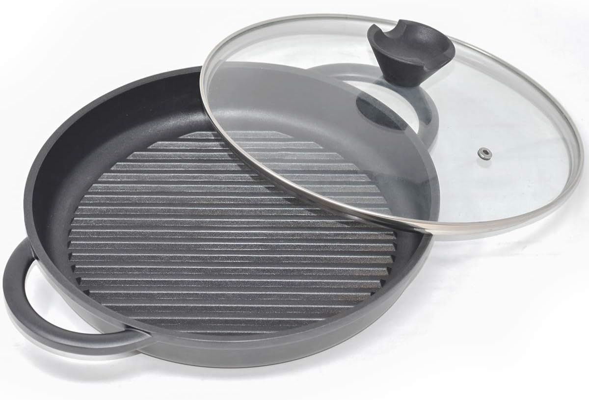 joeji's Kitchen Joejis Forever Pan, Non-Stick Round Skillet Pan with Lid 27cm, Stove Top Griddle Pan Cast Aluminium