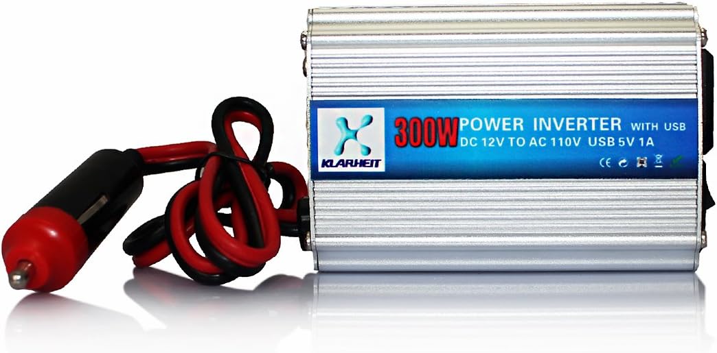 300W Power Inverter DC 12V to AC 110V Car Inverter with Dual AC Outlet and USB Charging Port for Smartphones