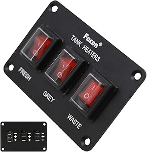 Facon 12Volts Switch Box Panel, 30Amps Rocket On&Off Switch with Red Indicator Light for RV Tank System, IP66 Waterproof Control Gang Kit System for RV Tank Heating Pad