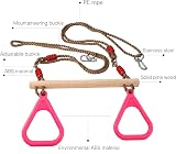 PELLOR Trapeze Bar Pink for Outdoor Swing with Rings Adjustable Rope 78in view 4