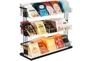 J JACKCUBE DESIGN Tea Bag Organizer Steel and Acrylic 3 Tier, 15 Compartment Tea Bags Sugar Packets Coffee Station Storage Holder for Cabinet Countertop Office (Black)- MK956A