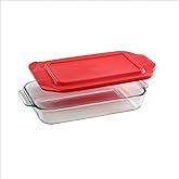 Pyrex 232 2-Quart Glass Baking Dish and 232-PC Red Lid - Made in USA | BPA-Free Plastic | BASICS | Food Storage | Rectangular Design | Top-Rack Dishwasher Safe