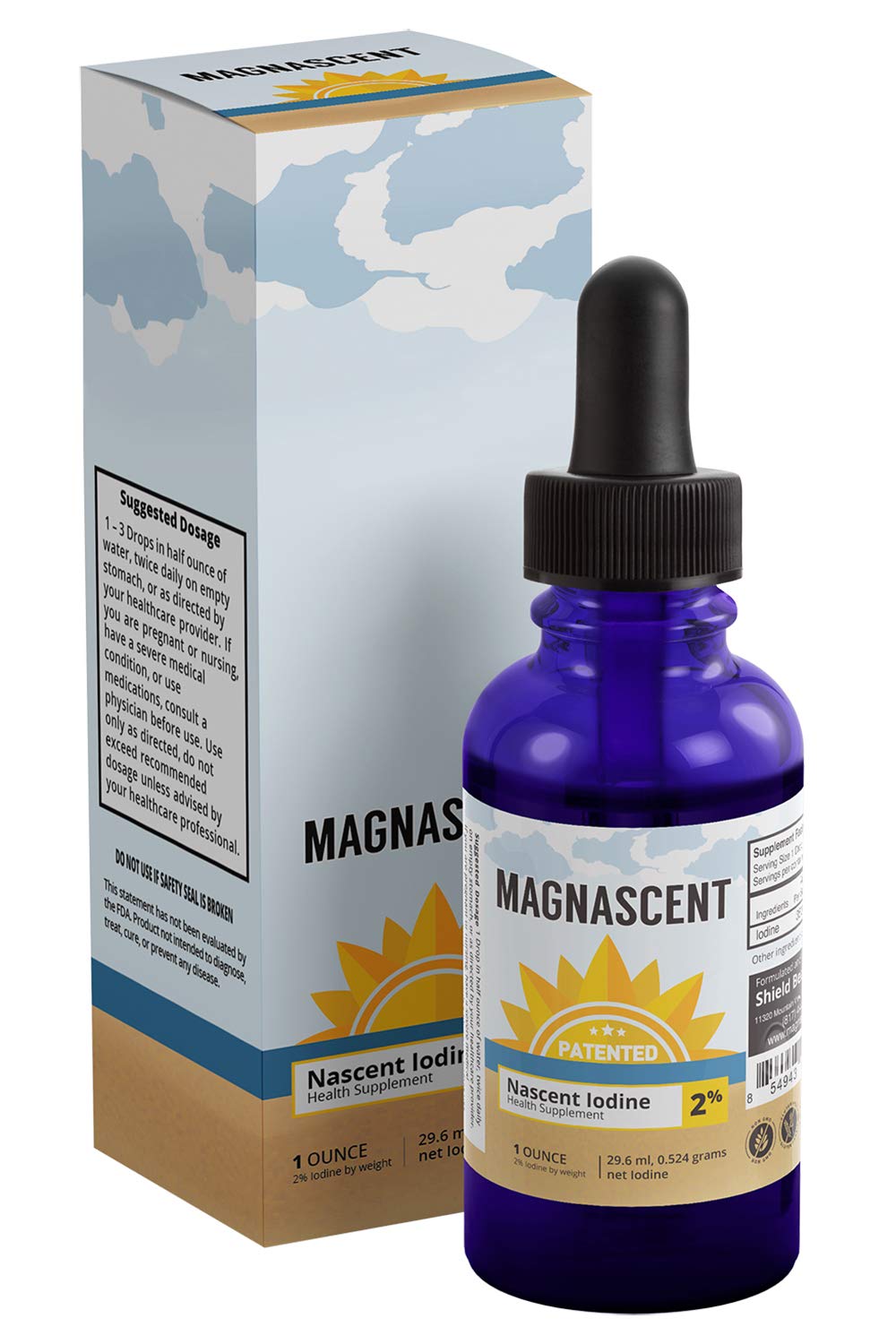 MAGNASCENT Nascent Iodine Liquid Supplement 2% Concentrated Iodine Solution Drops Helps Promote Energy Levels & Supports Healthy Metabolism Non GMO Gluten Free Vegan 1 oz (30 ml)