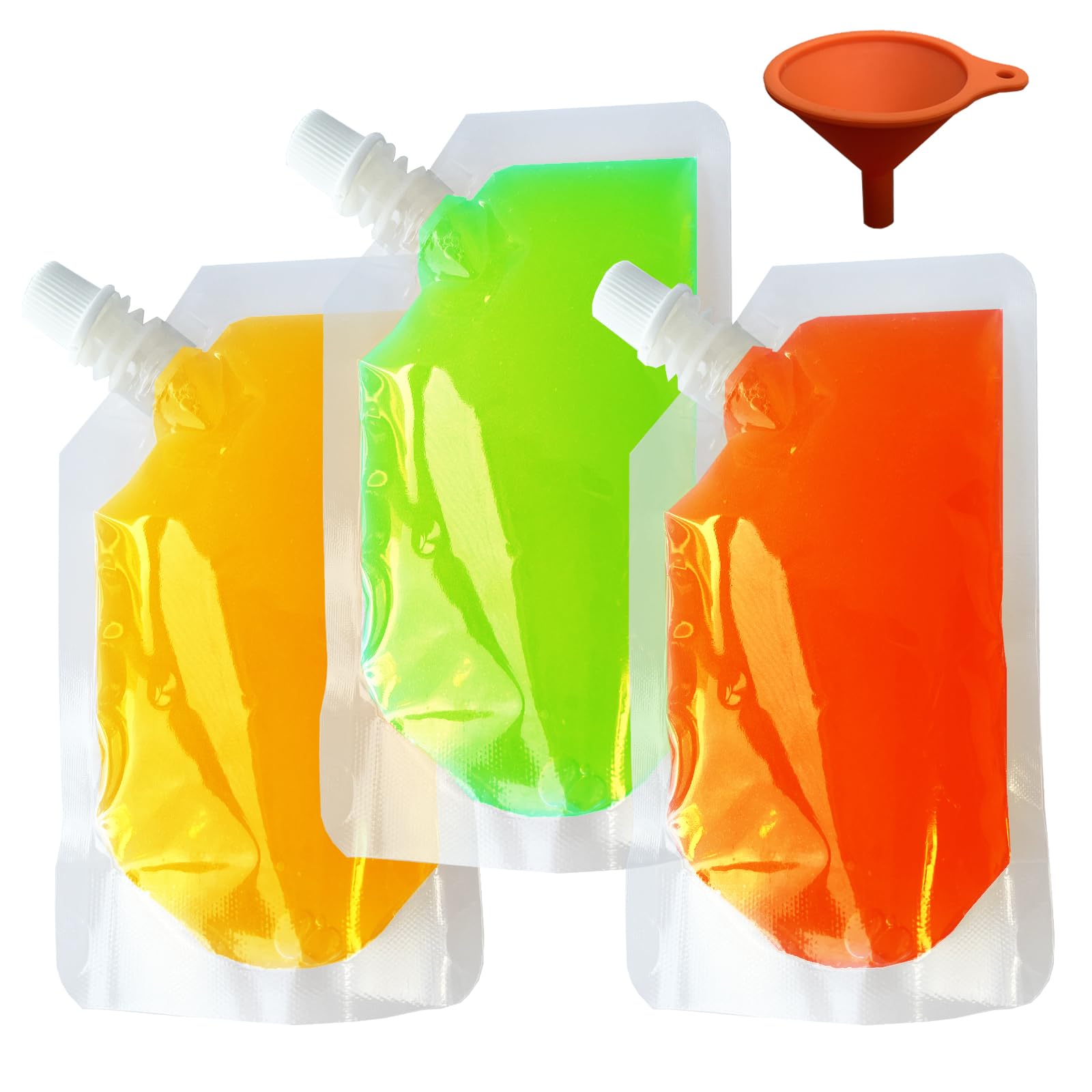 Yelinosk 20Pack Clear Drink Pouches 250ml with caps and Funnel for Festivals,Leak Proof Alcohol Juice Liquid Pouches Bags, Beverage Bags, Plastic Hip Flask for Parties, Picnic, Travel, Sports — image 1