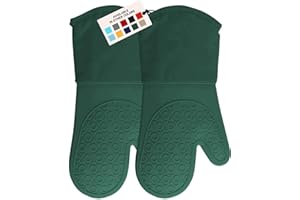 HOMWE Extra Long Professional Silicone Oven Mitt, Oven Mitts with Quilted Liner, Heat Resistant Pot Holders, Flexible Oven Gloves, 1 Pair (Green, 13.7 inch)
