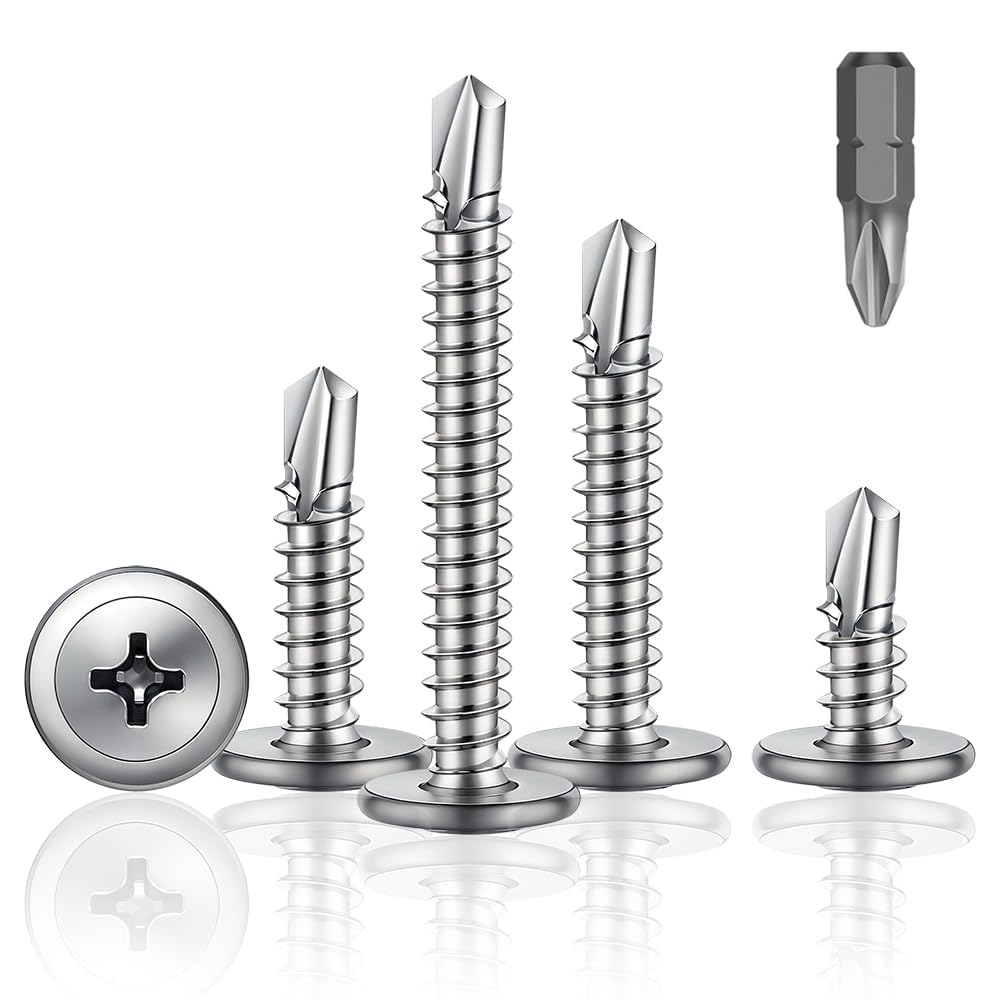 180Pcs M4.2 * 25mm Wafer Head Self Drilling Screw, 410 Stainless Steel Modified Truss Head Self Drilling Screws, Sheet Metal Screws/Tek Screws For Sheet Metal Steel,Aluminum,Wood,Plastics.