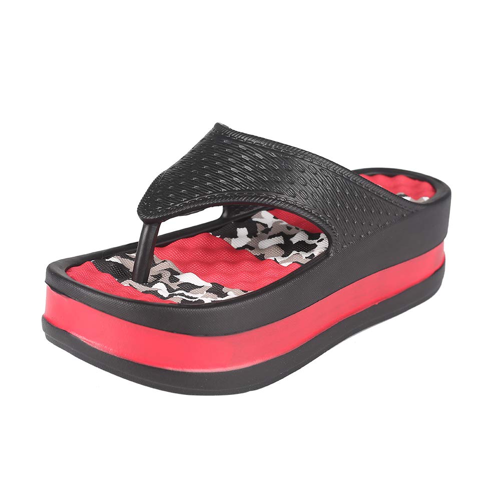 Womens Lightweight High Heel Flip Flops-Comfortable Wedge Sandals-Summer High Wedge Flip Flops for Beach,Pool (5-5.5 M US, Red)