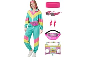 Coseaon 80s Tracksuit for Women Retro Windbreaker Outfit 90s Color Block Sportswear Set with Jacket Sweatpants