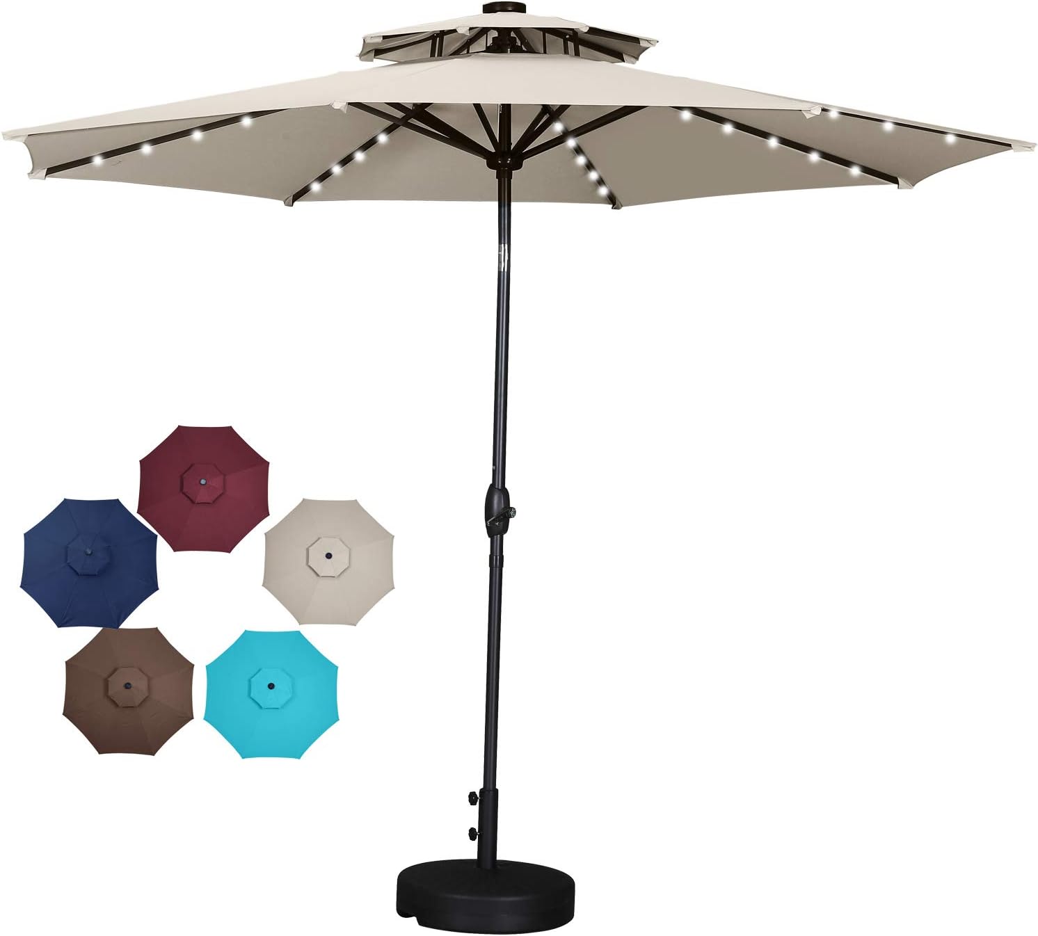 Amazon Com Ovastlkuy 10ft Solar 40 Led Light 2 Tiers Vented Patio Umbrella Outdoor Umbrella With Crank And Push Button Tilt For Backyard 8 Umbrella Bones Khaki Garden Outdoor