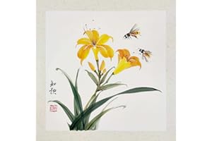 HMAYART KZ185 Hmay Pre-Mounted Soft Shikishi with Jingxian Semi-Sized Xuan Paper/Chinese Shikishi for Sumie Painting and Brush Calligraphy 10 Sheets (Square 33 cm, 12.99") (6)